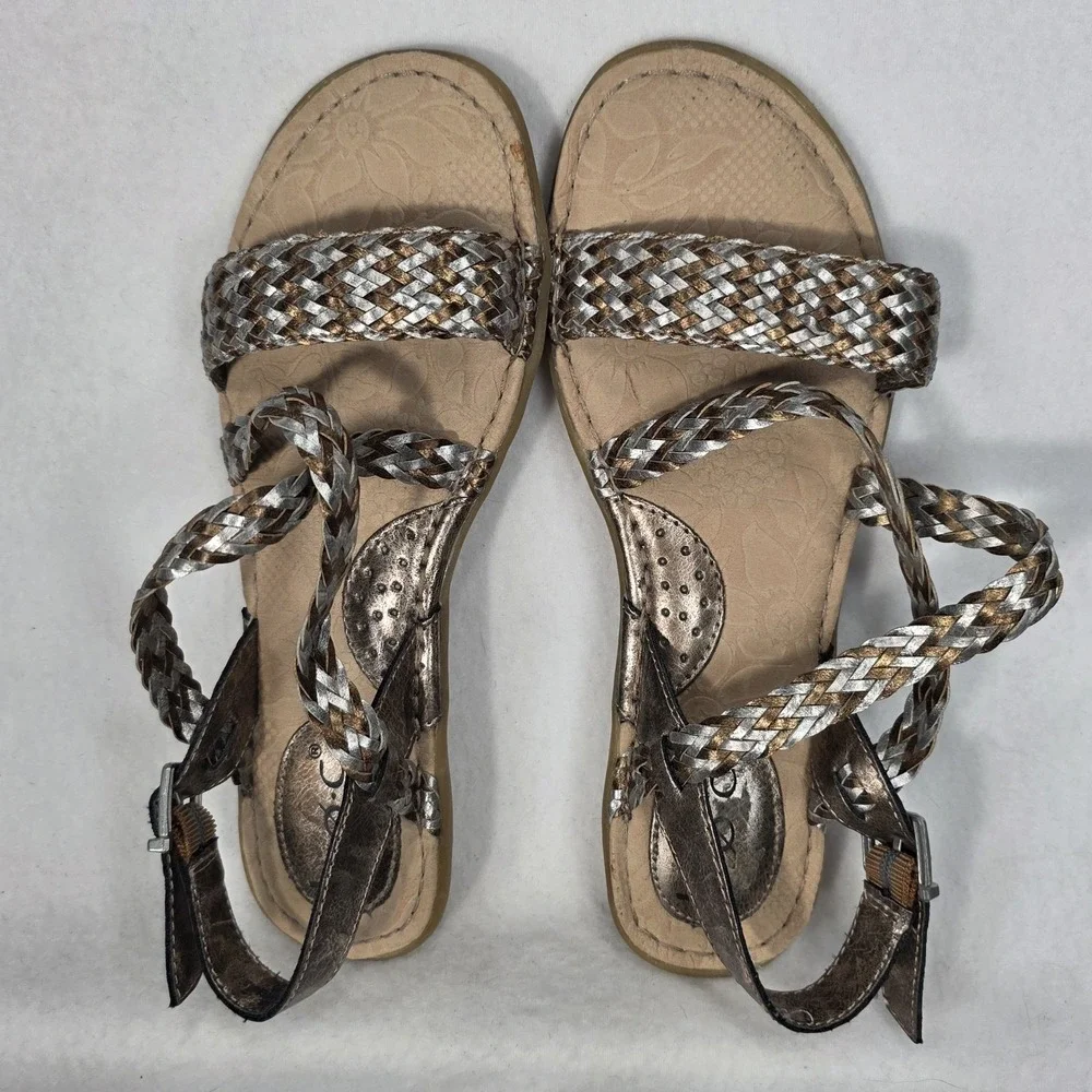 B.O.C. Women's Sz 7M Gold Silver Braided Strap Sandals